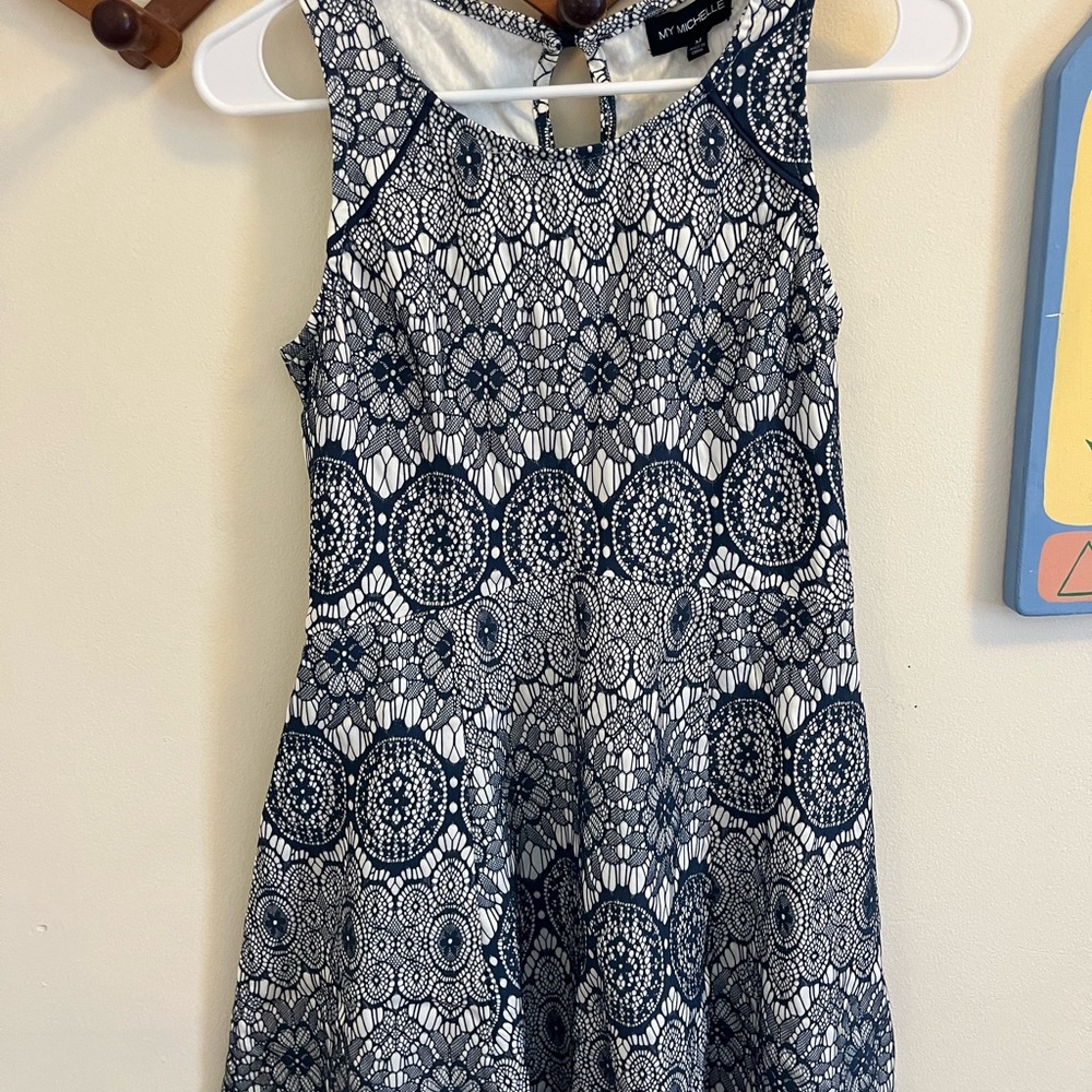 My Michelle Navy and White Lace Pattern Dress